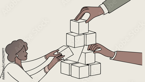 Collaborative Teamwork Building a Structure with Cubes