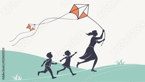 Family Fun with a Kite on a Hillside