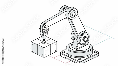 Industrial Robot Arm Lifting a Crated Object