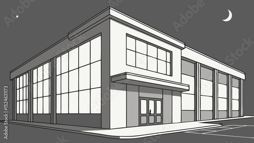 Modern Commercial Building at Night