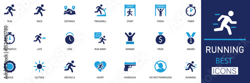 running icon set. This icon set is perfect for fitness, sports branding, race event materials, training apps, and any creative project related to running and athletics.