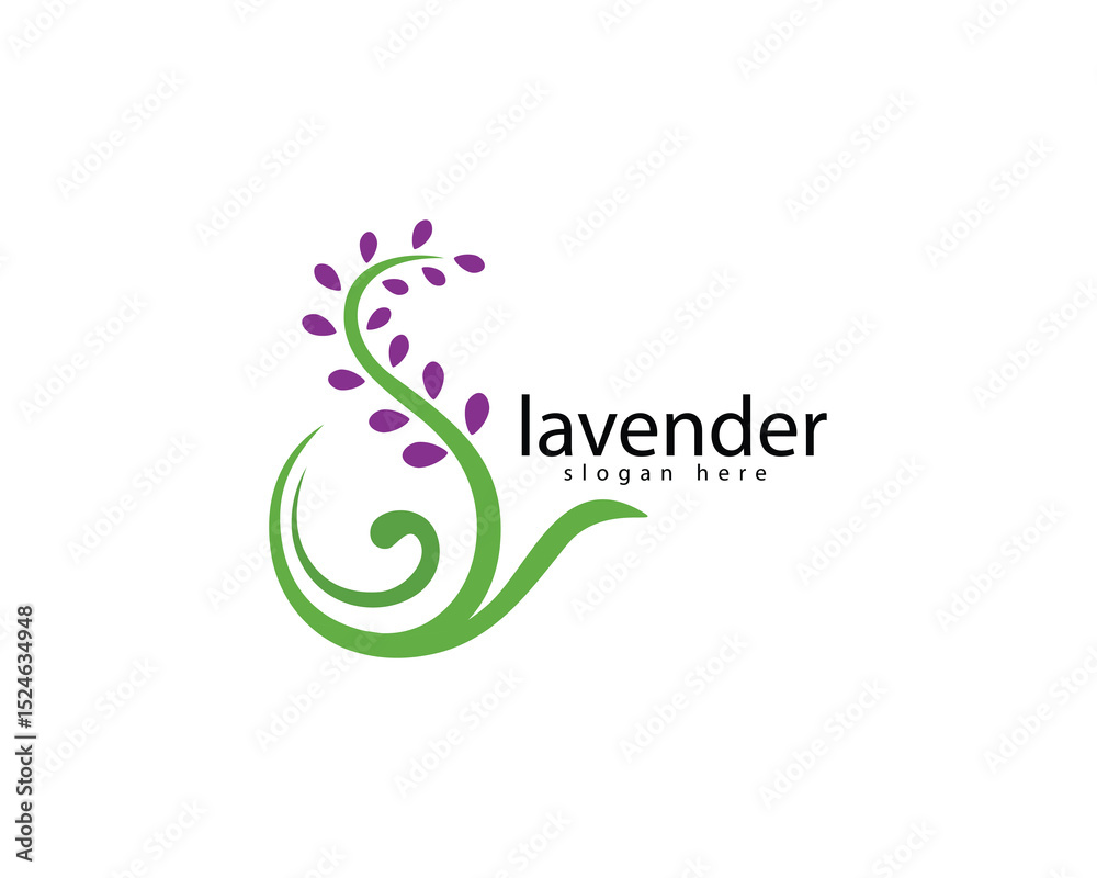 Fototapeta premium creative lavender beauty bar and perfume logo, purple lavender circled in the shape of the letter s, logo design inspiration