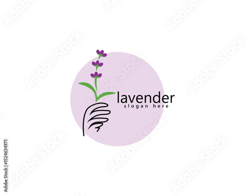 creative lavender beauty bar and perfume logo,a hand holding purple lavender flower,logo design inspiration