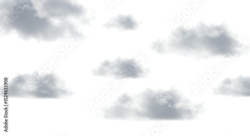 fluffy transparent cloud shapes outlined in soft gray, floating gently, isolated on a white background

