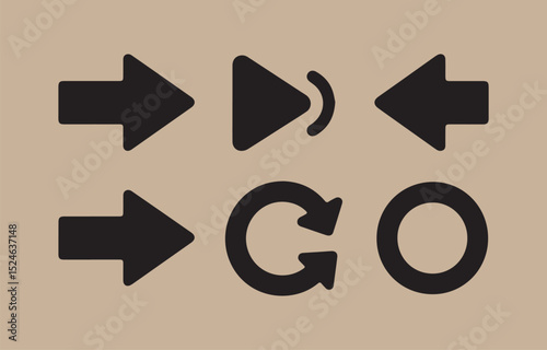 Collection of simple black arrows and circular icons on beige background