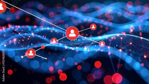 Abstract social network with nodes, lines, and bokeh background