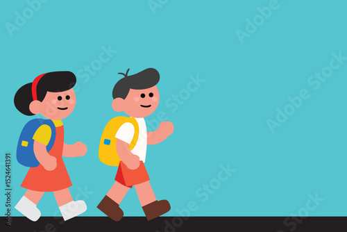 Happy Kids Walking to School Back to School Illustration