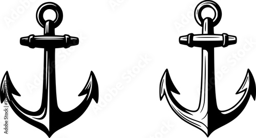 Vector illustration of two nautical anchor designs suitable for marine-themed projects and graphic design applications
