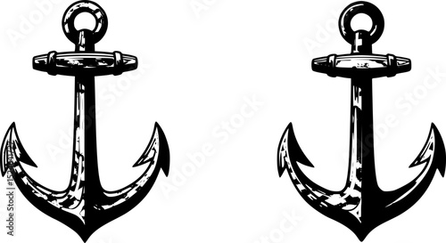 Vector illustration of two nautical anchor designs suitable for marine-themed projects and graphic design applications
