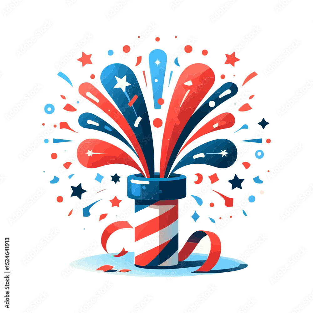 patriotic firecracker icon with exploding confetti and stars, perfect for Fourth of July or celebration-themed websites and blogs.