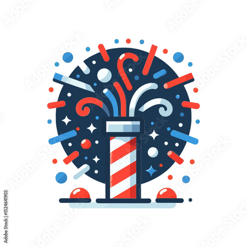 A festive firecracker launching confetti and stars, suitable for blogs/websites about celebrations, holidays, or events.