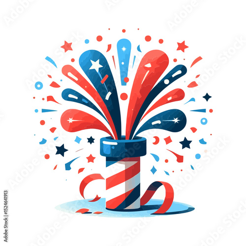 patriotic firecracker icon with exploding confetti and stars, perfect for Fourth of July or celebration-themed websites and blogs.