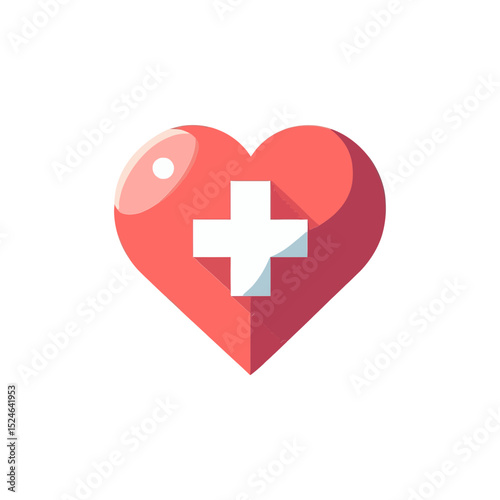 A glossy red heart with a white medical cross, ideal for blogs on health, medicine, care, support, or first aid.
