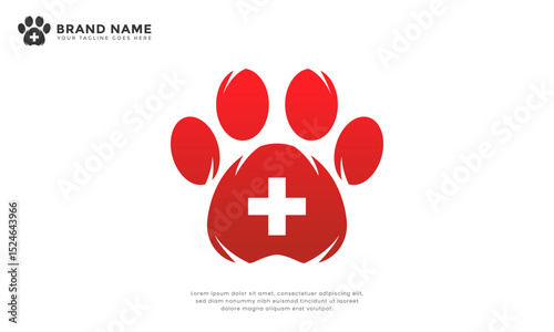 Paw medical cross logo. For vet clinics, animal hospitals, or pet care