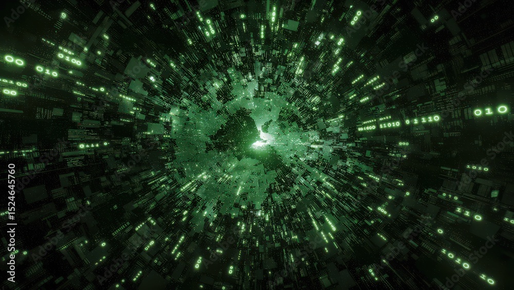 Fototapeta premium Green Binary Code Tunnel Background