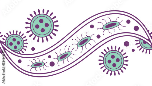 Purple and Green Vector Pattern with Interconnected Bacteria for Wellness  