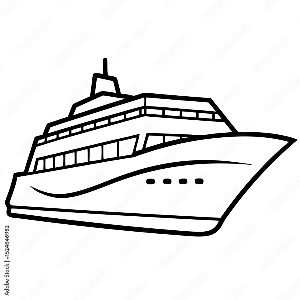 Fototapeta premium Cruise ship outline vector on white—great for nautical branding, blog headers, and tour graphics.