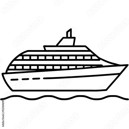Flat outline cruise ship drawing—ideal for summer travel graphics, printable art, and marine promotions.