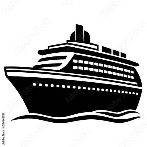Summer cruise ship silhouette vector on white background—perfect for travel graphics, beach posters, and vacation-themed designs.