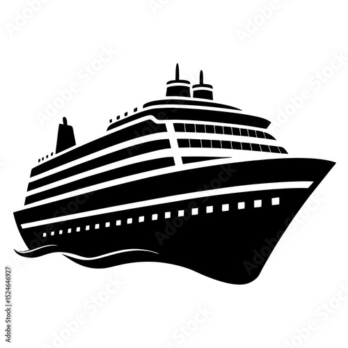 Summer cruise ship silhouette vector on white background—perfect for travel graphics, beach posters, and vacation-themed designs.