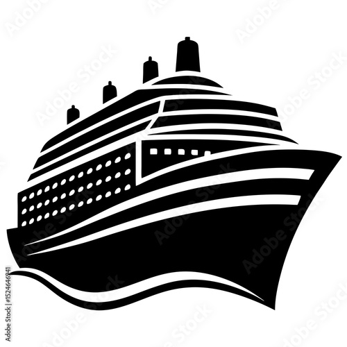Summer cruise ship silhouette vector on white background—perfect for travel graphics, beach posters, and vacation-themed designs.