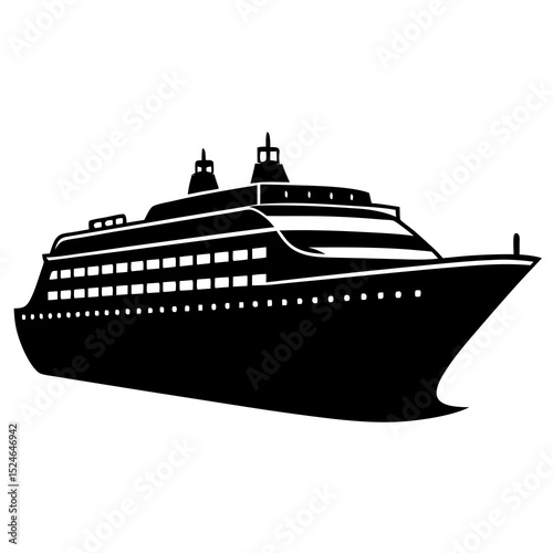 Summer cruise ship silhouette vector on white background—perfect for travel graphics, beach posters, and vacation-themed designs.