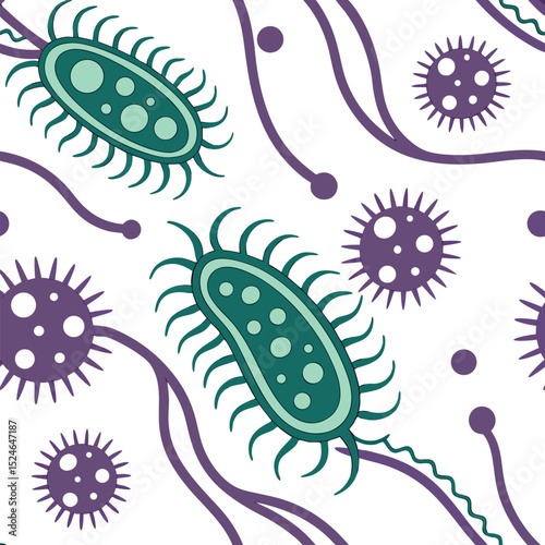 Perfectly Tileable Vector Pattern with Organic Shapes of Beneficial Bacteria  