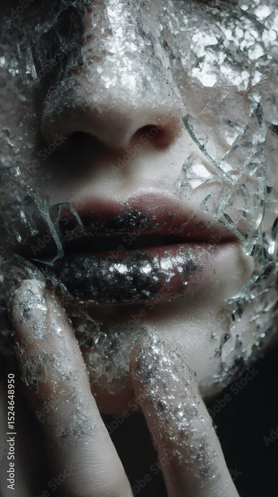Obraz premium Shattered Glass Face Art Closeup.