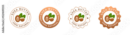 shea butter label white and brown color. natural ingredient for cosmetic or beauty product.