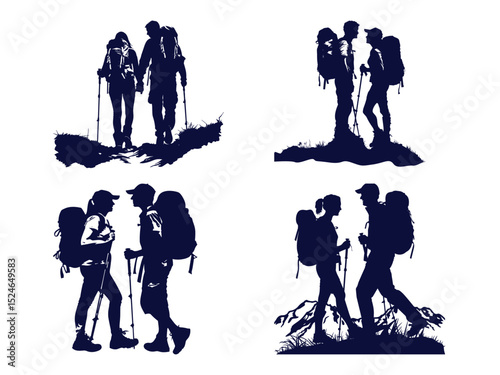 Mountain hiker vector illustration, silhouette of mountain hiker