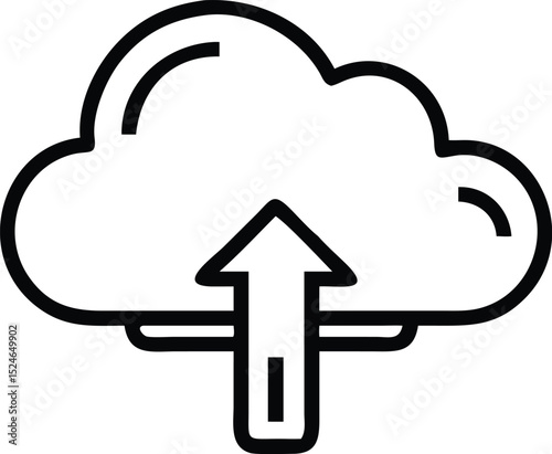 Line art icon of upload to cloud file transfer icon isolated on white background