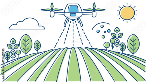 Modern Farming Vector Design with Drone and Subtle Soil Moisture Indicators  