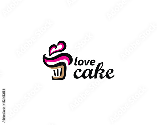 cake shop and bakery logo, cupcake with cream forming love, logo design template