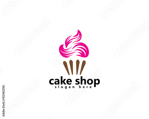 cake shop and bakery logo, cupcake with pink cream, logo design template