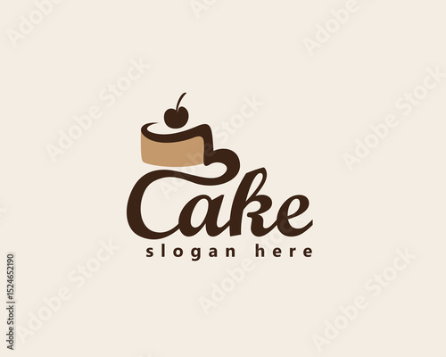 cake shop and bakery logo, abstract birthday cake that blends with font, logo design template
