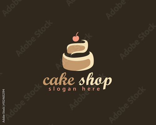 cake shop and bakery logo, birthday cake with berries on top, logo design template