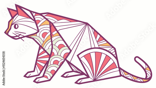 Colorful Origami Cat with Neon Accents – Modern Geometric Paper Art Illustration