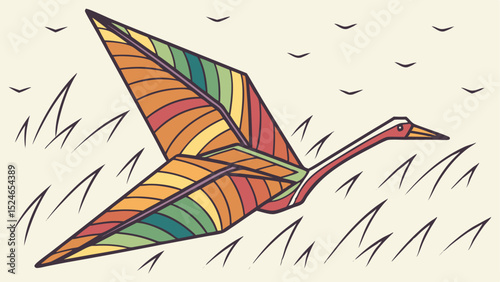 Colorful Origami Crane in Vibrant Rainbow Colors – Modern Paper Art Illustration