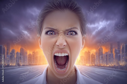 Angry woman, city ablaze
