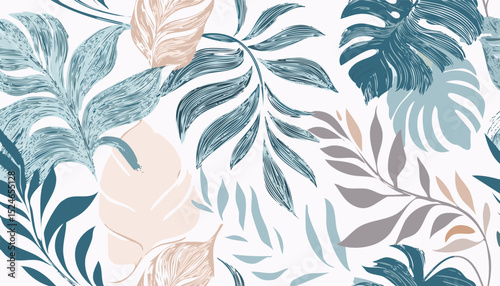 Seamless Minimalist Tropical Leaf Silhouette Pattern – Modern Botanical Repeat Design