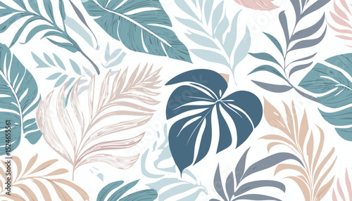 Seamless Minimalist Tropical Leaf Silhouette Pattern – Modern Botanical Repeat Design