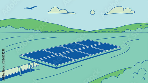 Sustainable Vector Art of Solar Panels Floating with Blue Sky  
