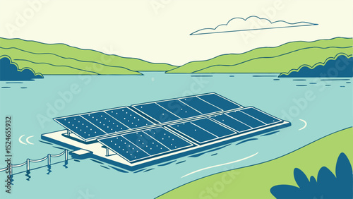 Eco-Inspired Vector Illustration of Interconnected Solar Panels  