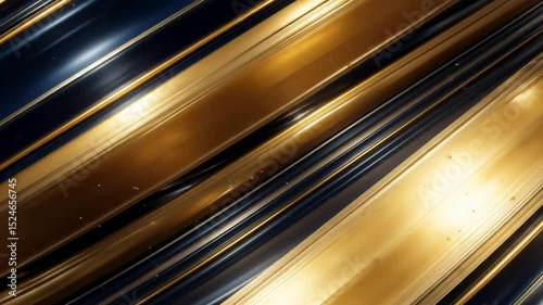 Abstract Motion: Shimmering Gold and Dark Blue Metallic Ribbons with Floating Particles