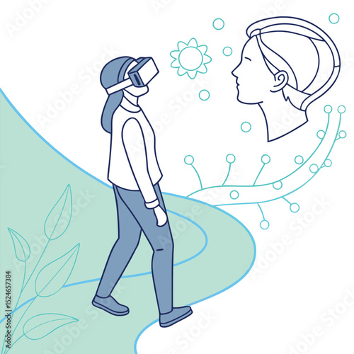 Calm Gradient Vector Illustration of a Person Using VR for Wellness  