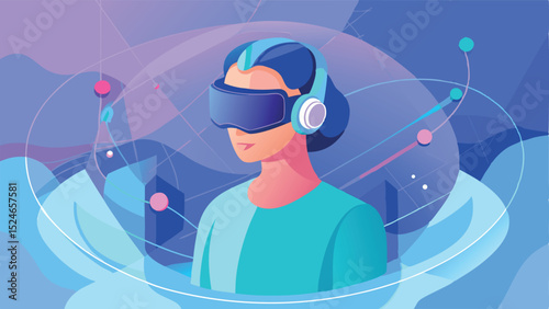 Isometric Vector Illustration of VR Headset Enhancing Mental Well-Being  
