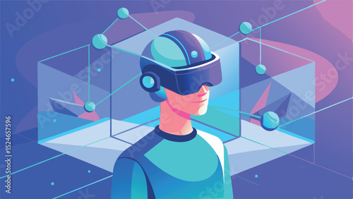 Soft Background Vector Design of a Person in a Peaceful VR Setting  