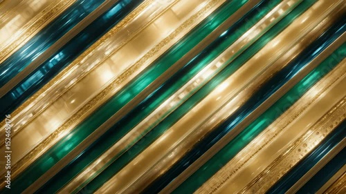 Abstract Video of Gold, Teal, and Green Diagonal Stripes with Glossy Texture