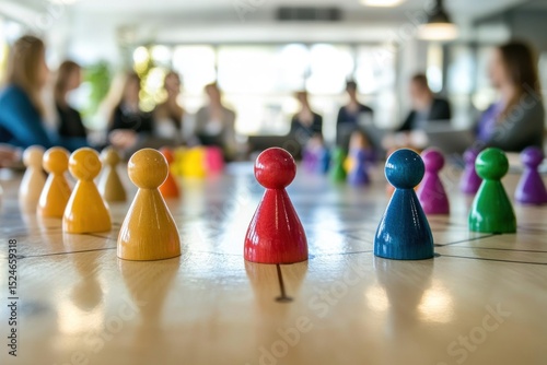 Teamwork and Collaboration: A Colorful Representation of Business Strategy and Group Dynamics in a Modern Office Setting