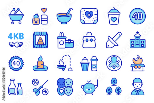 Editable stroke outline baby care icons set isolated on transparent background